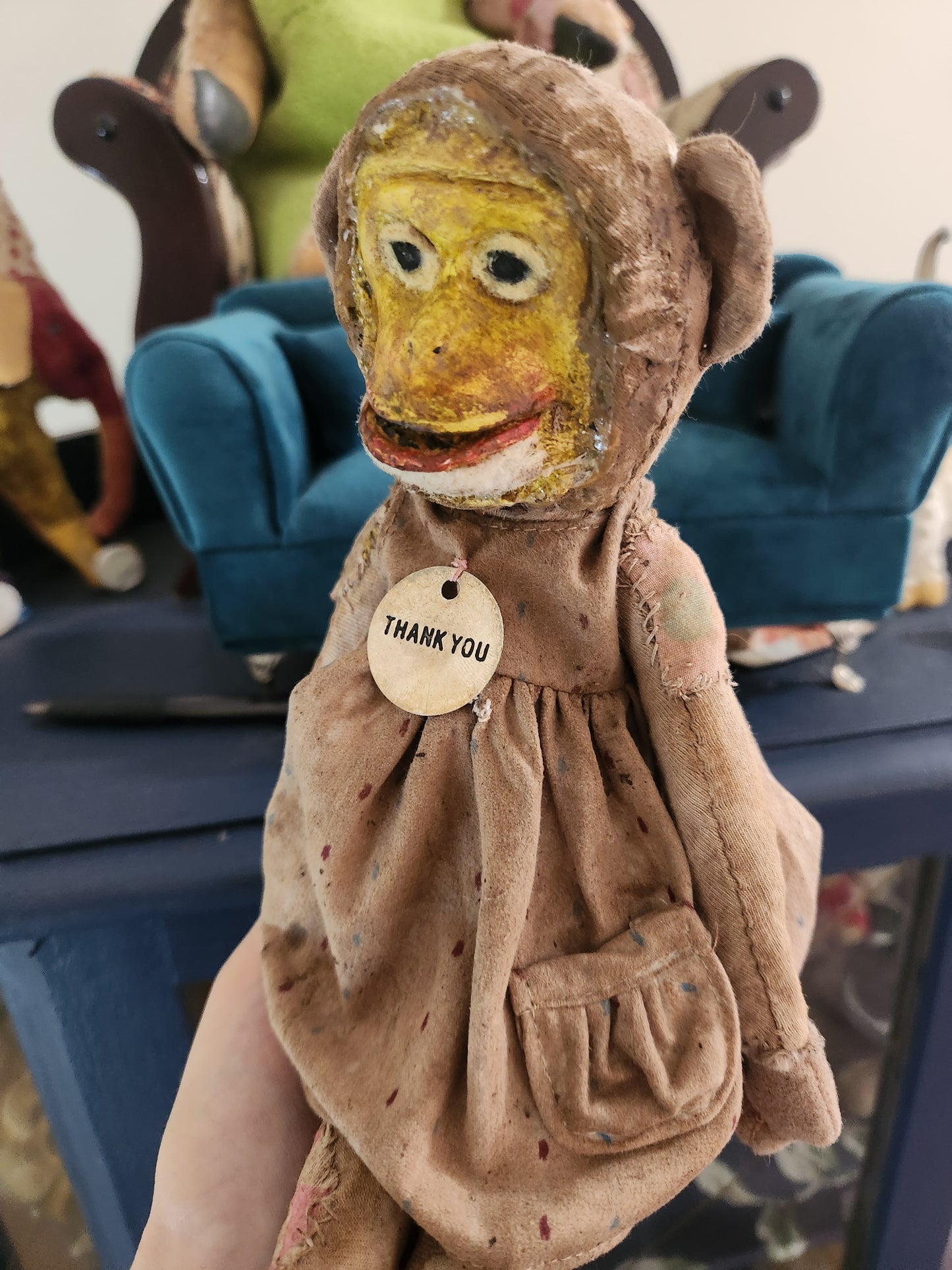 Raggy Monkey, face sculptured from a mould I cast and painted