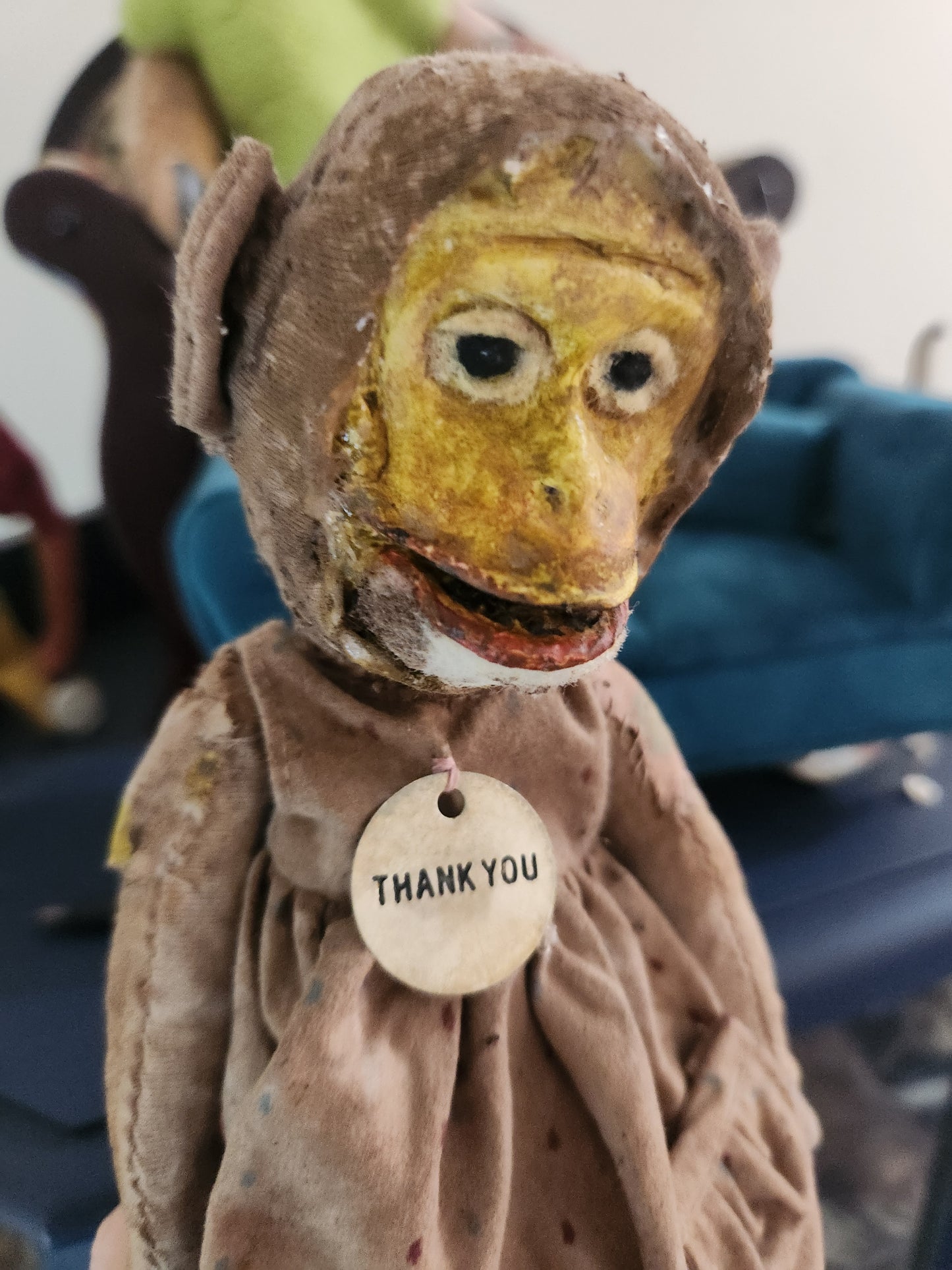 Raggy Monkey, face sculptured from a mould I cast and painted