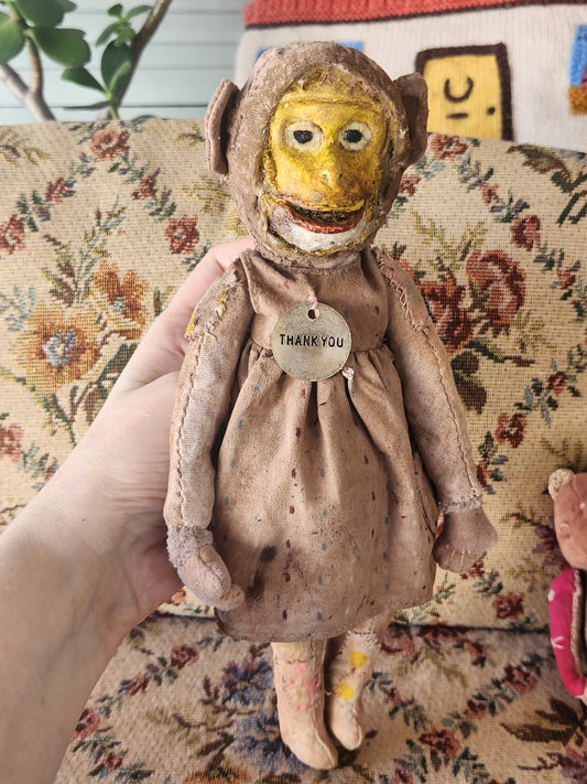 Raggy Monkey, face sculptured from a mould I cast and painted